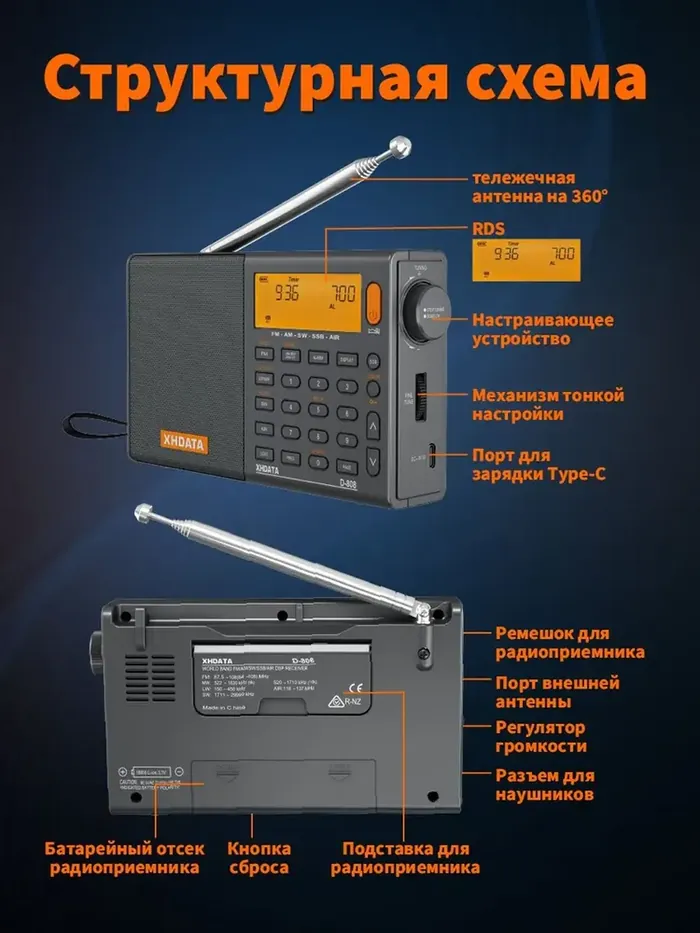 Структурная схема D-808 от продавца: органы на торце и задней панели